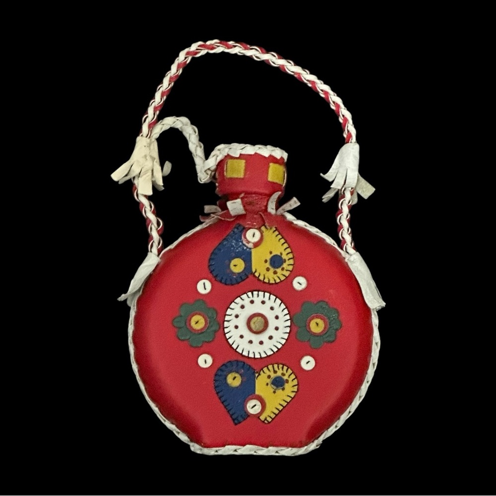 Vintage Mid-20th Century Handmade Genuine Leather Covering Vintage Bottle Flask